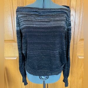 DKNY Metallic Sweater in Black and Gray Stripes